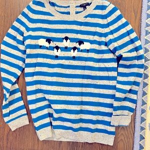Small petite gray blue striped sweater